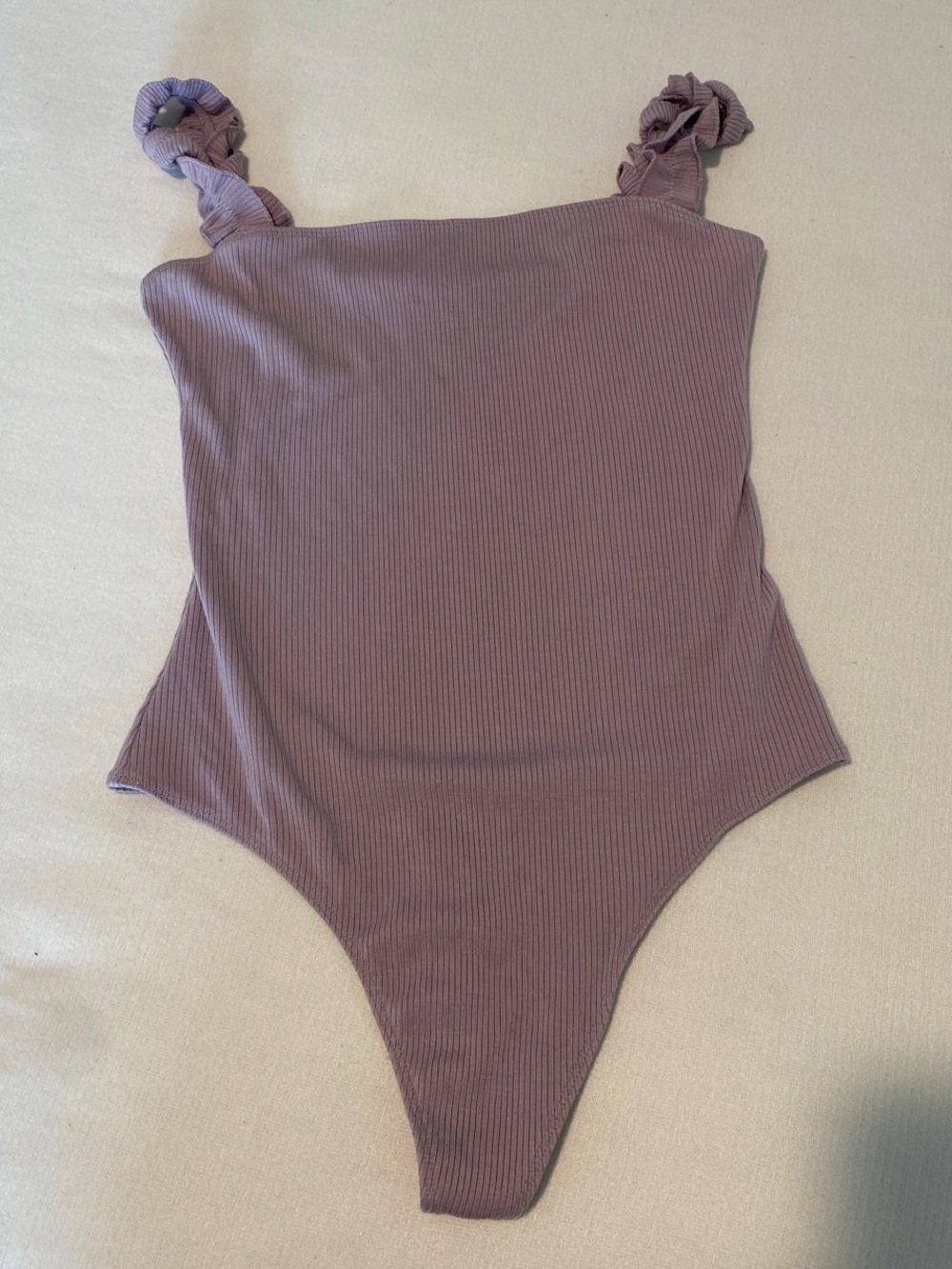 Sunday Best Mauve Ribbed One-Piece with Ruffle Knot Straps